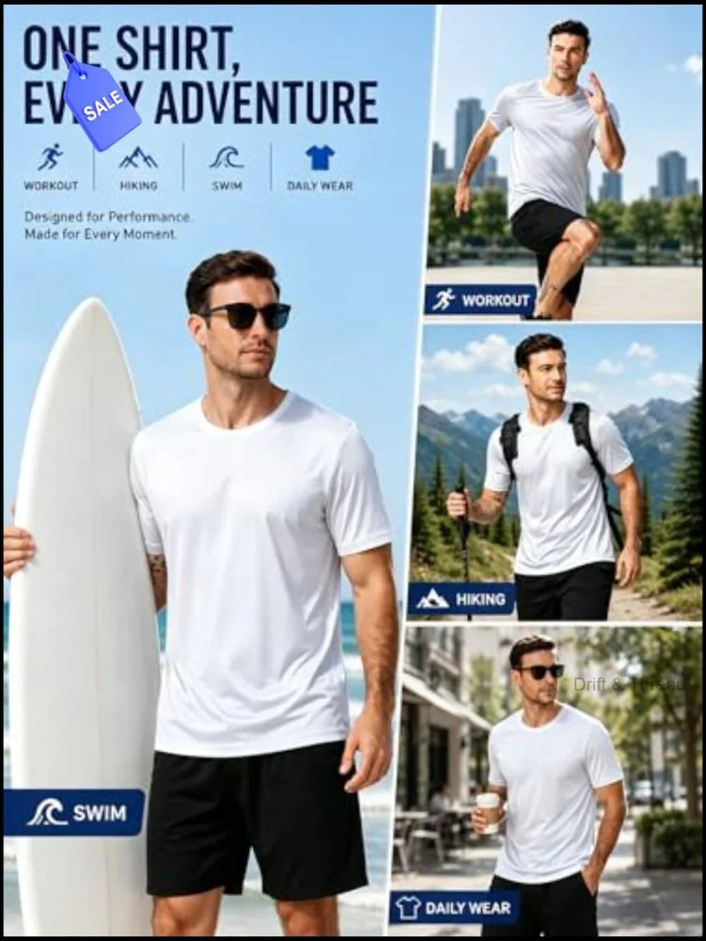 UPF 50+ Sun Protection T-Shirts 5 Pack Fast Dry Rash Guard Workout Running
